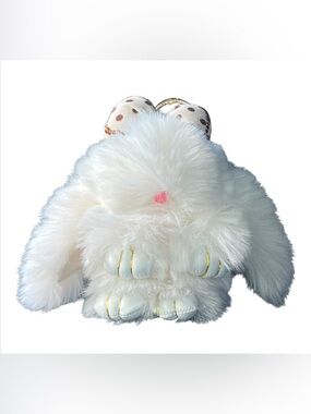 Fluffy Bunny Purse Charm White with Polka Dot Bow